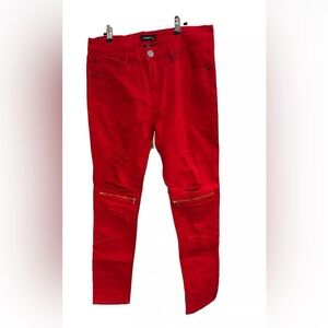 New $80 KAYDEN. K CALIFORNIA Men’s Destroyed Red Jeans Skinny Stretch Size 34/32